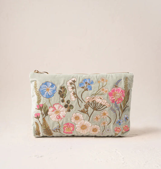 Elizabeth Scarlett Pressed Flowers Everyday Pouch - Sage