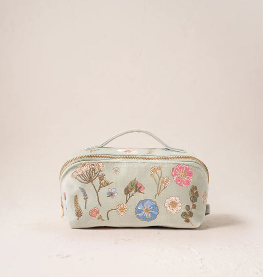 Elizabeth Scarlett Pressed Flowers Open Flat Makeup Bag - Sage