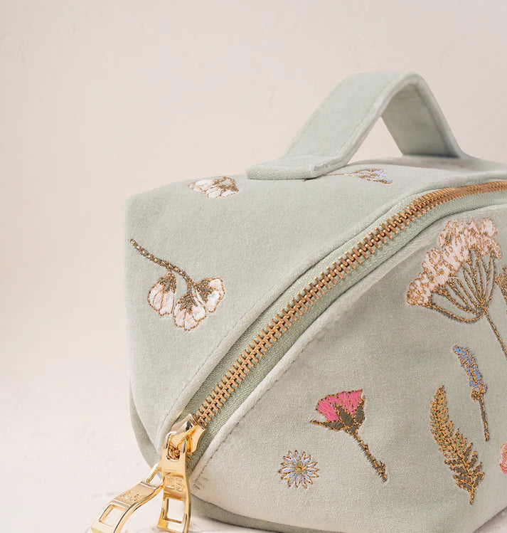 Elizabeth Scarlett Pressed Flowers Open Flat Makeup Bag - Sage