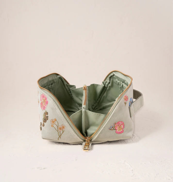 Elizabeth Scarlett Pressed Flowers Open Flat Makeup Bag - Sage