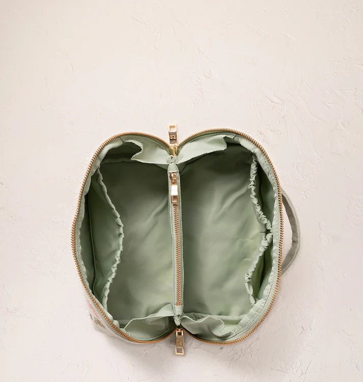 Elizabeth Scarlett Pressed Flowers Open Flat Makeup Bag - Sage