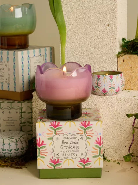 Paddywax Tulip Purple & Green Glass Candle - Bronzed Gardenia