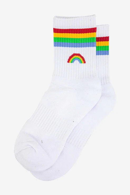 Sock Talk Women's Sporty Socks - White, Rainbow