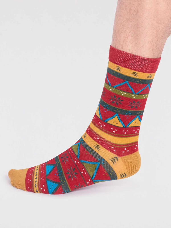 Thought Men's Casper Bamboo Christmas Socks - Bright Red