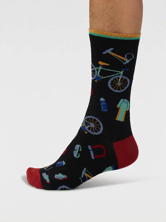 Thought Men's Griffen Bike Parts Organic Cotton Socks - Black
