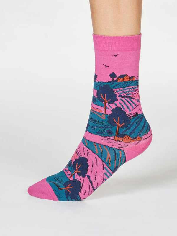 Women's Evetta Landscape Socks - Violet Pink