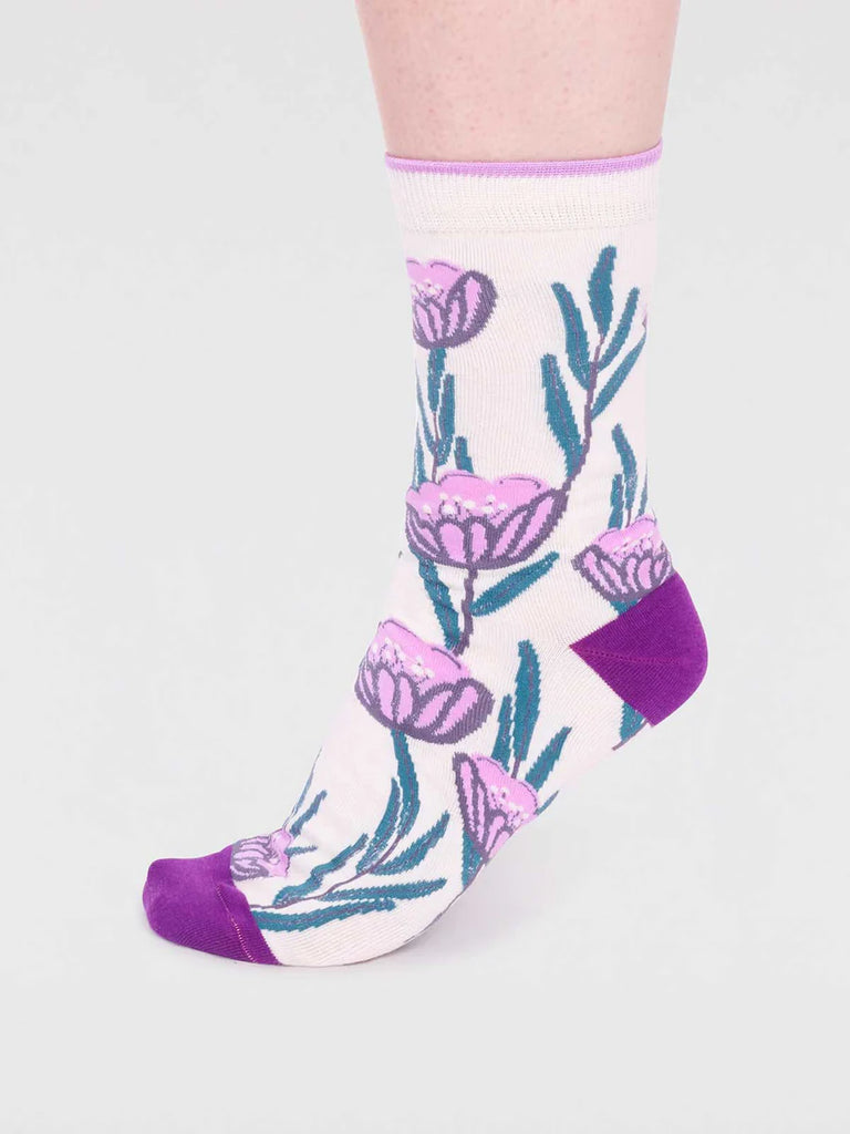 Women's Prunella Organic Cotton Floral Socks - Cream