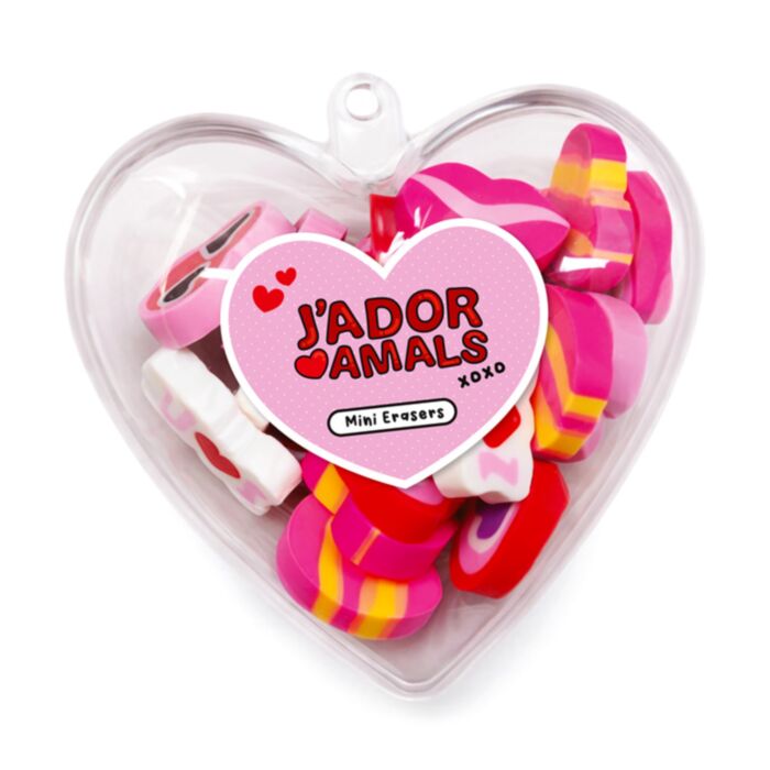 Puckator - J'Adoramals Heart Mini Shaped Erasers in a Heart Shaped Pot