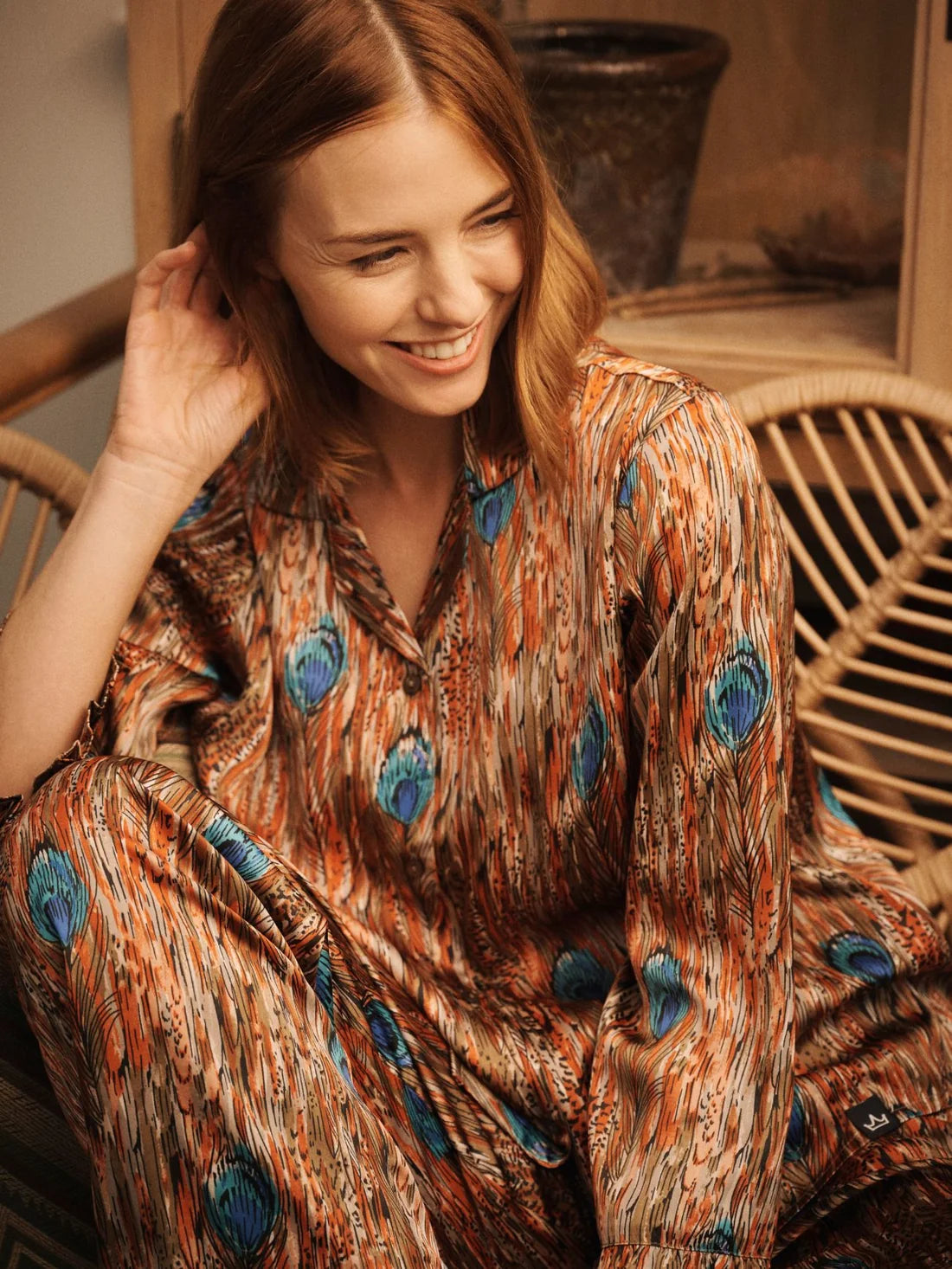 Their Nibs - Womens Festival Feathers Satin Frill boxy Pyjama Set