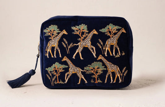 Elizabeth Scarlett Giraffe Herd Wash Bag - Navy