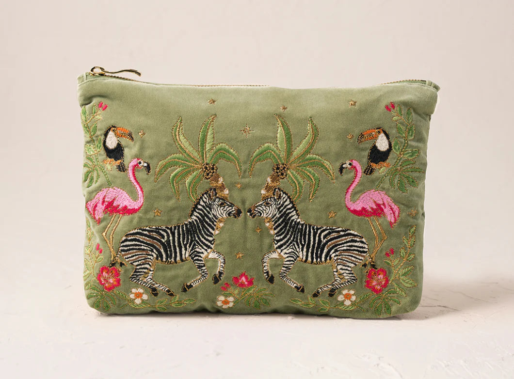 Elizabeth Scarlett Wild Zebra Palm Everyday Pouch - Olive