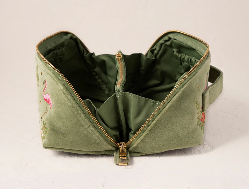Elizabeth Scarlett Wild Zebra Palm Open Flat Makeup Bag - Olive