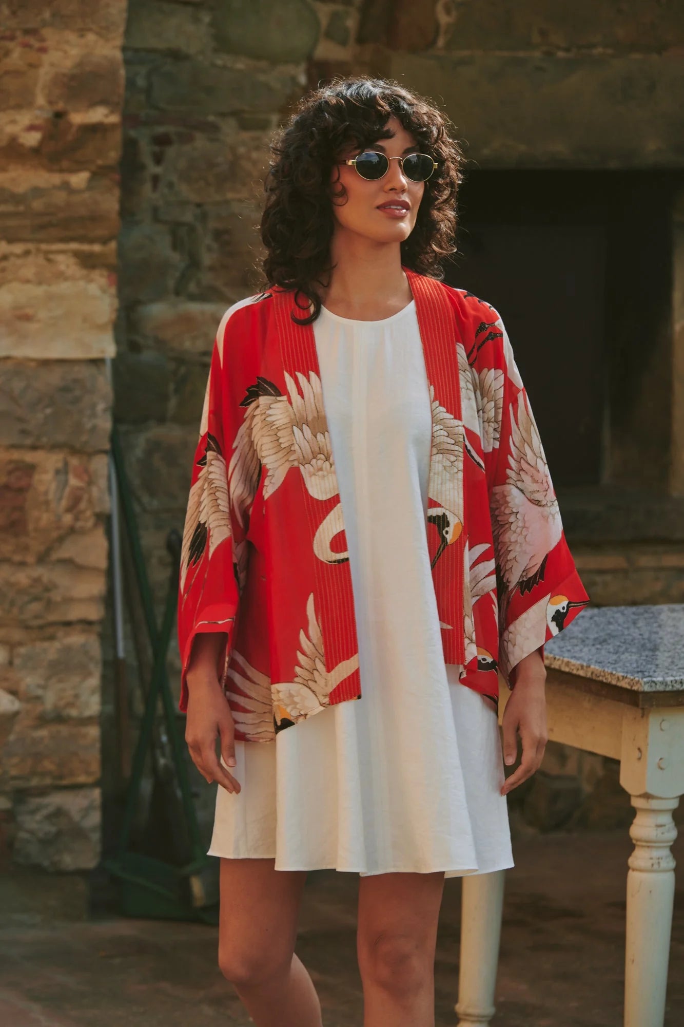 One Hundred Stars-Stork Scarlet Kimono