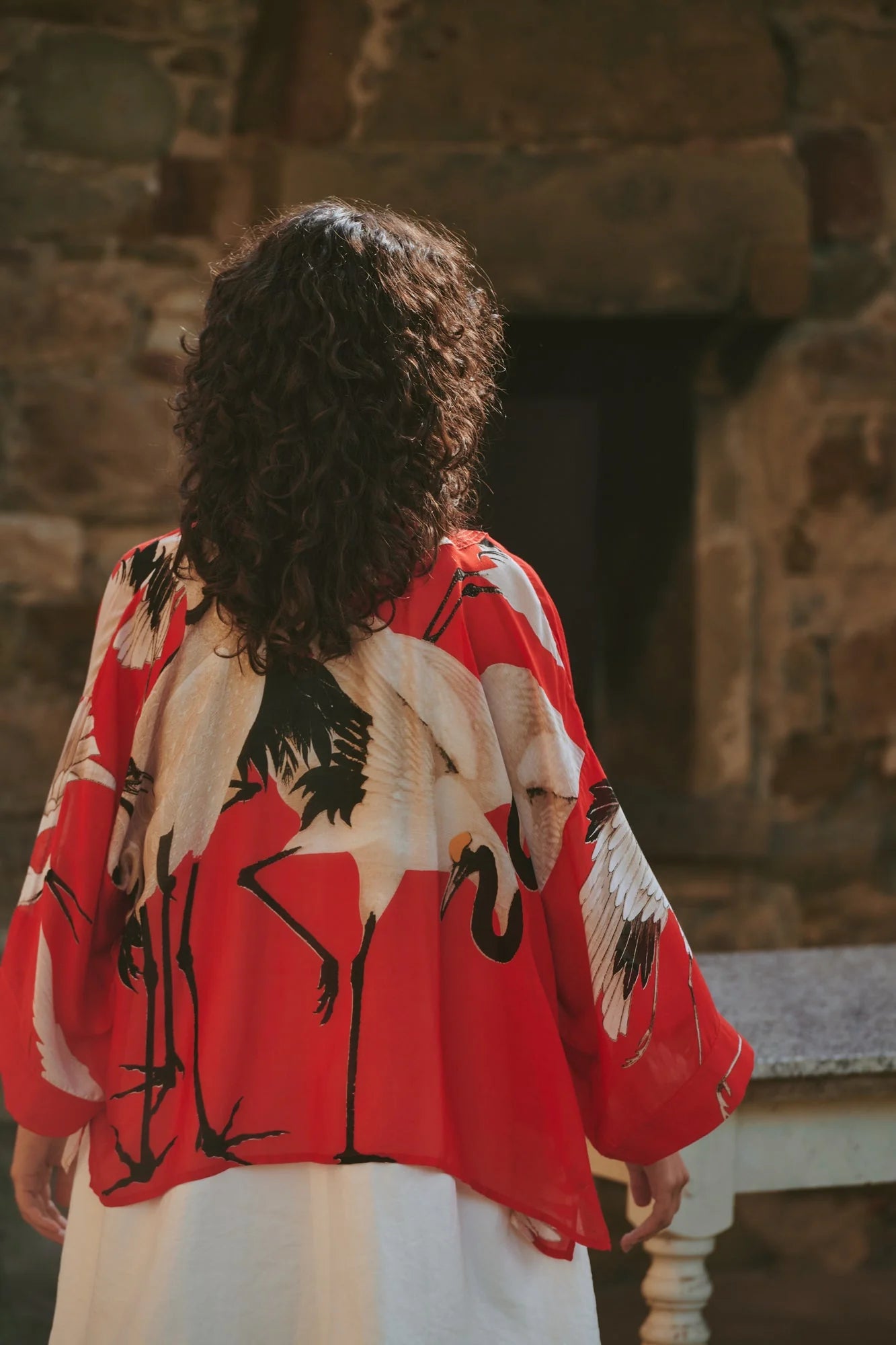 One Hundred Stars-Stork Scarlet Kimono