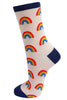 Sock Talk Womens Rainbow Bamboo Socks Ankle Socks Cream Navy Blue