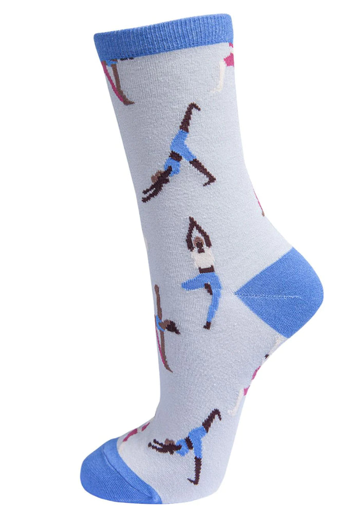 Sock Talk Womens Bamboo Yoga Socks Novelty Ankle Socks Grey Blue