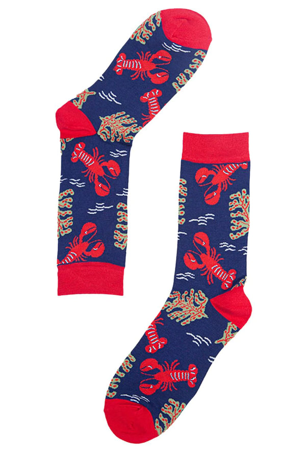 Sock Talk Mens Bamboo Socks Red Lobsters Ocean Animal Socks Navy Blue