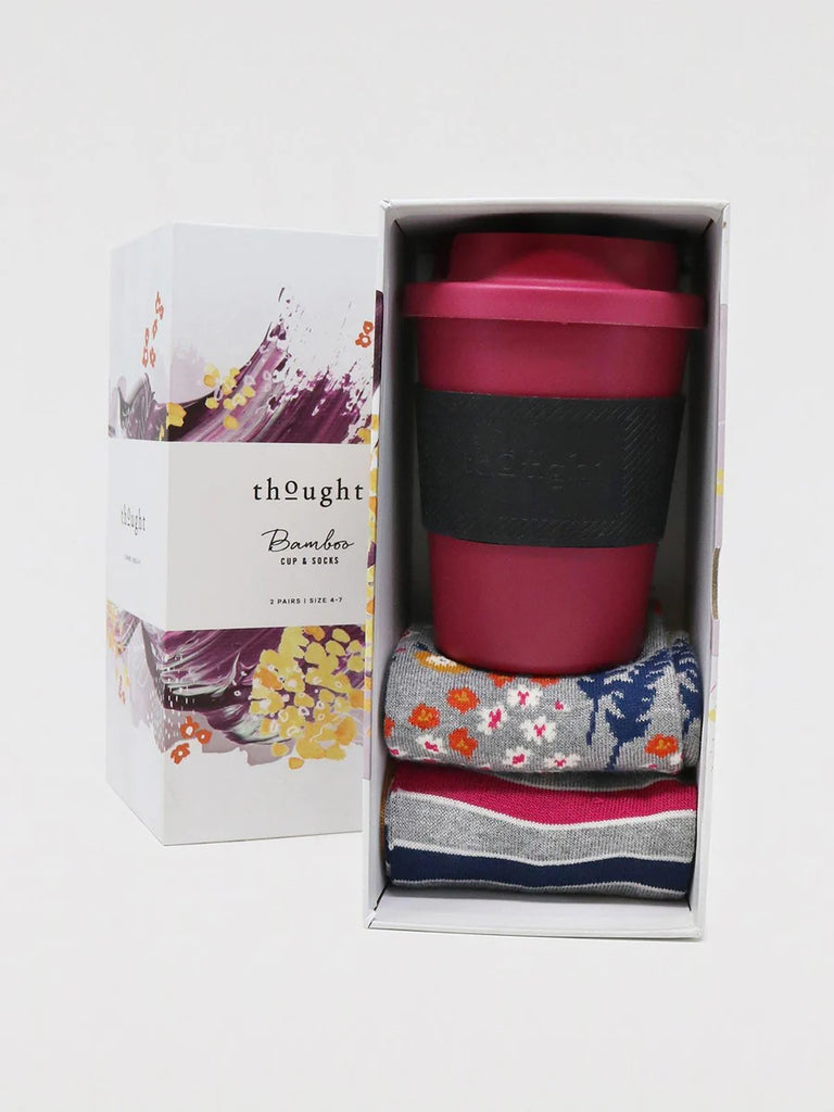 Women's Thought Bamboo Cup & Sock Gift Set - Burgundy