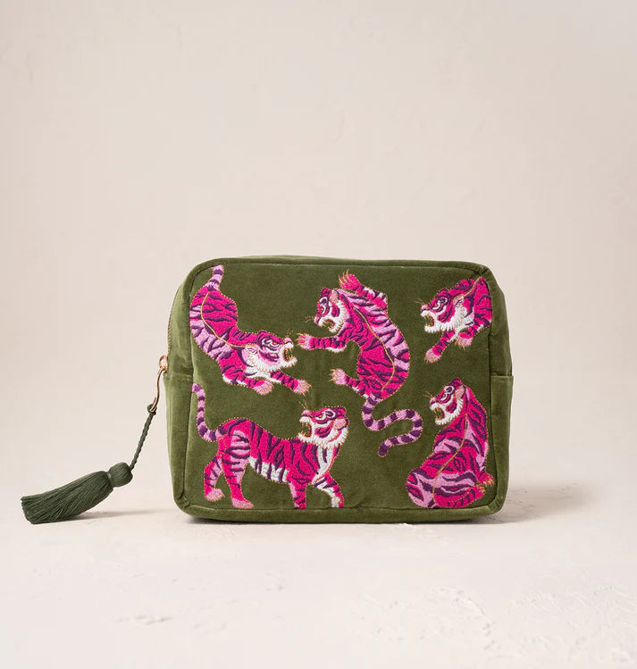 Elizabeth Scarlett Wild Tiger Wash Bag - Fern Green