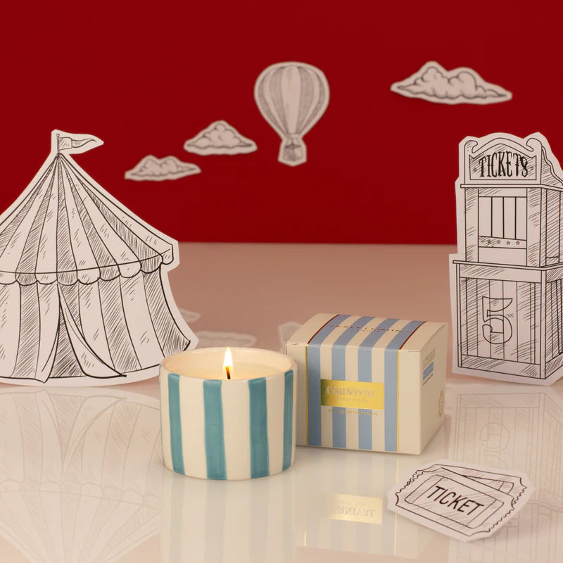 Zesty Lemons Trade Carnival: Acrobat Blue Votive Candle - Activated Charcoal & Matcha