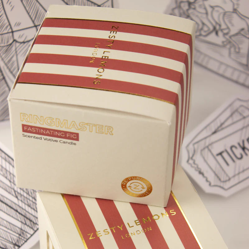 Zesty Lemons Trade Carnival: Ringmaster Red Votive Candle - Plum & Pomegranate