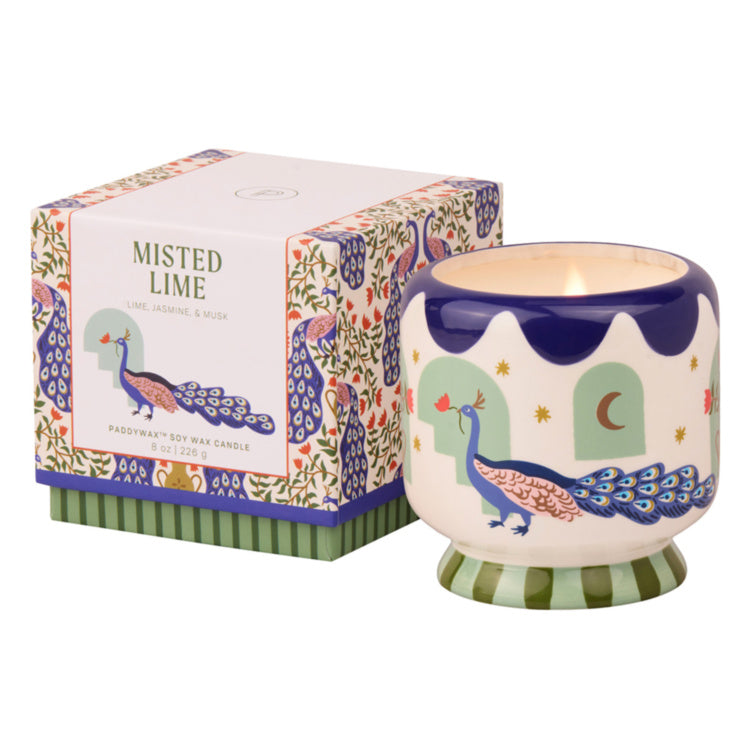 Paddywax - Peacock Misted Lime Boxed Ceramic Candle