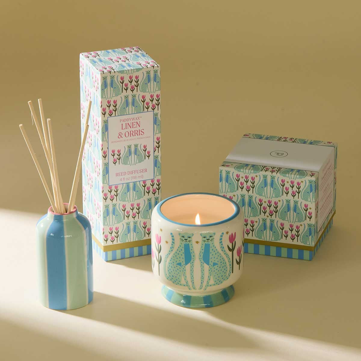 Paddywax - Cheetah Linen & Orris Boxed Ceramic Candle