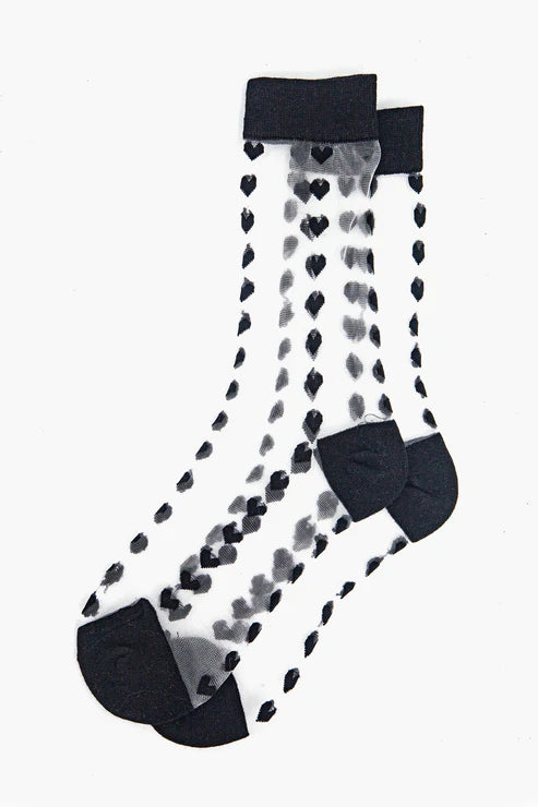 Sock Talk Women's Sheer Ankle Socks- Black, Heart