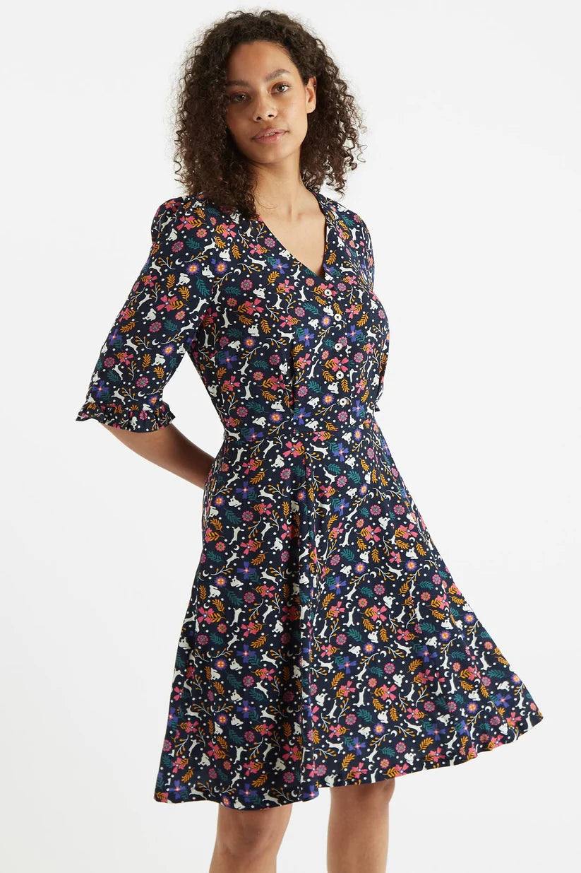 Louche Caitlin Rabbit V Neck Mini Dress - Navy