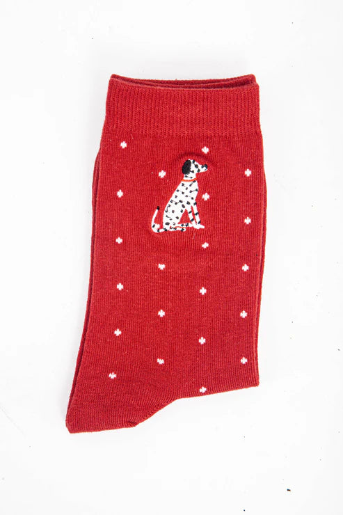 Sock Talk Women's Embroidered Ankle Socks - Red, Dalmatian Polka Dot