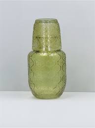 Gisela Graham - Glass Water Carafe Set - Olive Green Daisy
