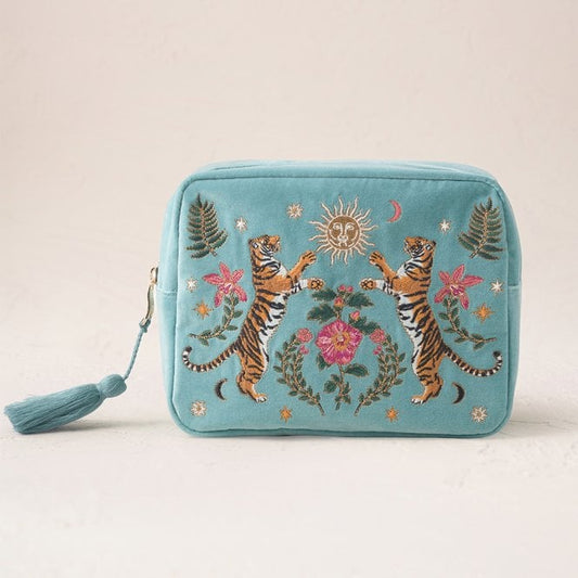 Elizabeth Scarlett Celestial Tigers Velvet Wash Bag -  Dusky Teal