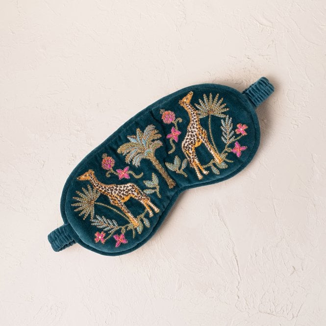 Elizabeth Scarlett Wild Giraffe Palm Velvet Eye Mask - Rich Blue
