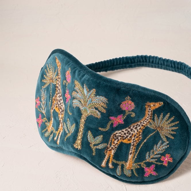 Elizabeth Scarlett Wild Giraffe Palm Velvet Eye Mask - Rich Blue