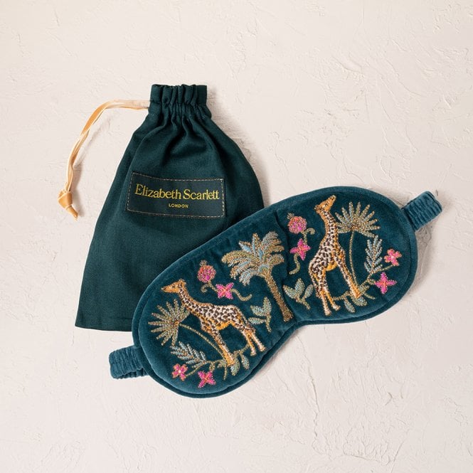 Elizabeth Scarlett Wild Giraffe Palm Velvet Eye Mask - Rich Blue