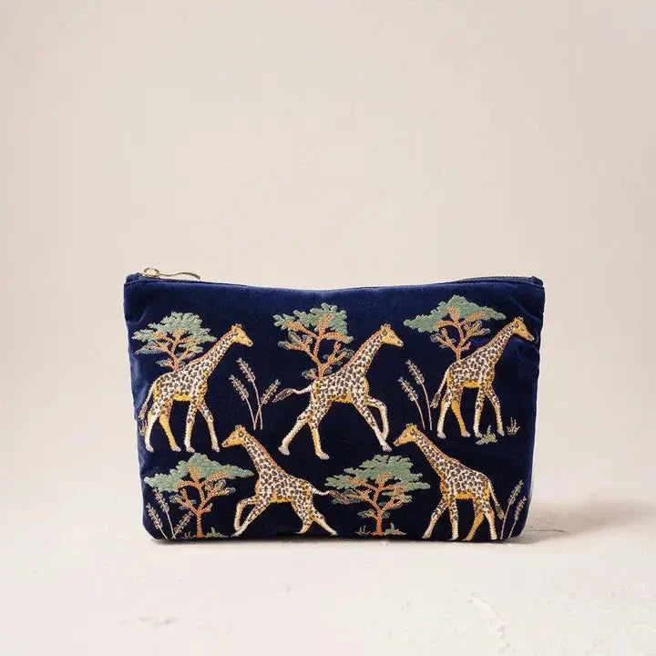 Elizabeth Scarlett Giraffe Herd Everyday Pouch - Navy