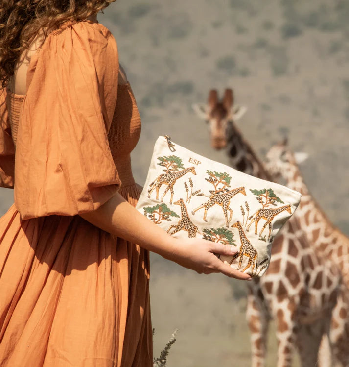 Elizabeth Scarlett Giraffe Herd Everyday Pouch - Cream