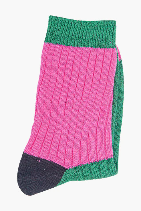 Sock Talk Women's Mid-Calf Socks- Pink/Green, Colour Block