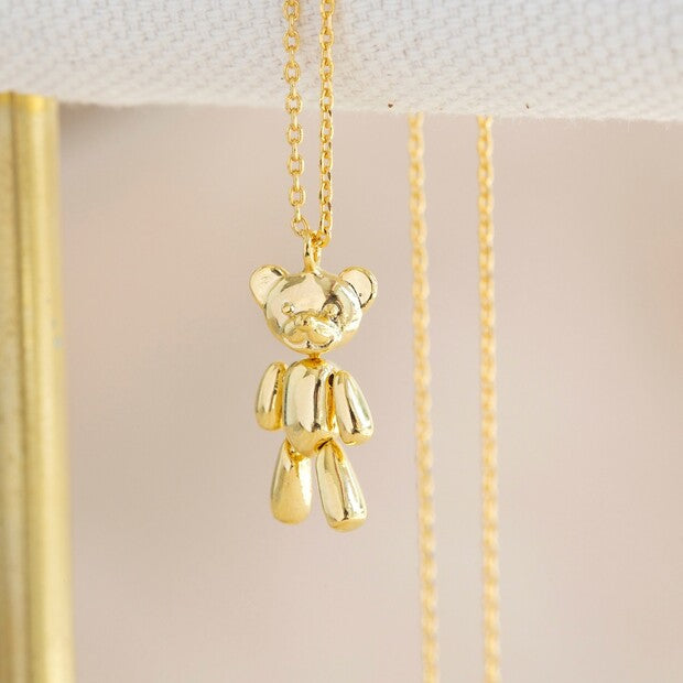 Lisa Angel Dancing Teddy Bear Gold Necklace