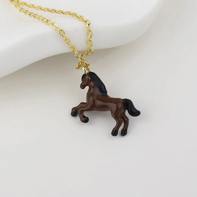 POM - Gold plated Necklace Enamel Beauty Horse