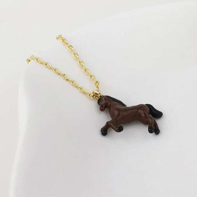 POM - Gold plated Necklace Enamel Beauty Horse
