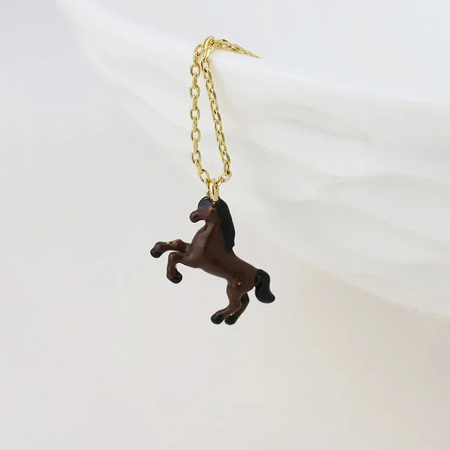 POM - Gold plated Necklace Enamel Beauty Horse