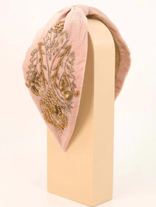 Velvet Embellished Headband - Dusty Pink