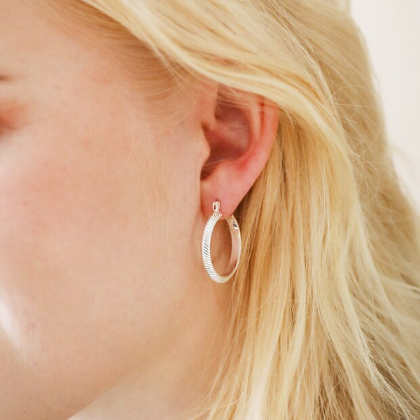 Lisa Angel Herringbone Hoop Earrings Silver