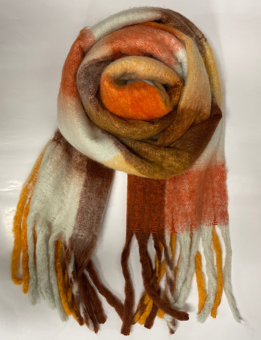 Allie Heavyweight Scarf- Orange Colourblock Square