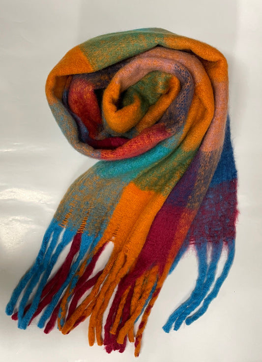 Allie Heavyweight Scarf-Blue/Multi , Colourblock Square