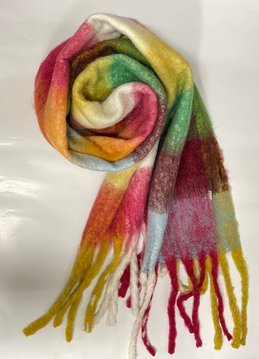 Allie Heavyweight Scarf- Orange/Multi, Colourblock Square