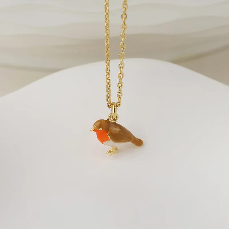 POM - Robin Gold-Tone enamel robin necklace