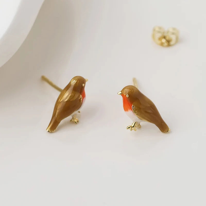 POM - Robin Gold-Tone enamel robin earrings