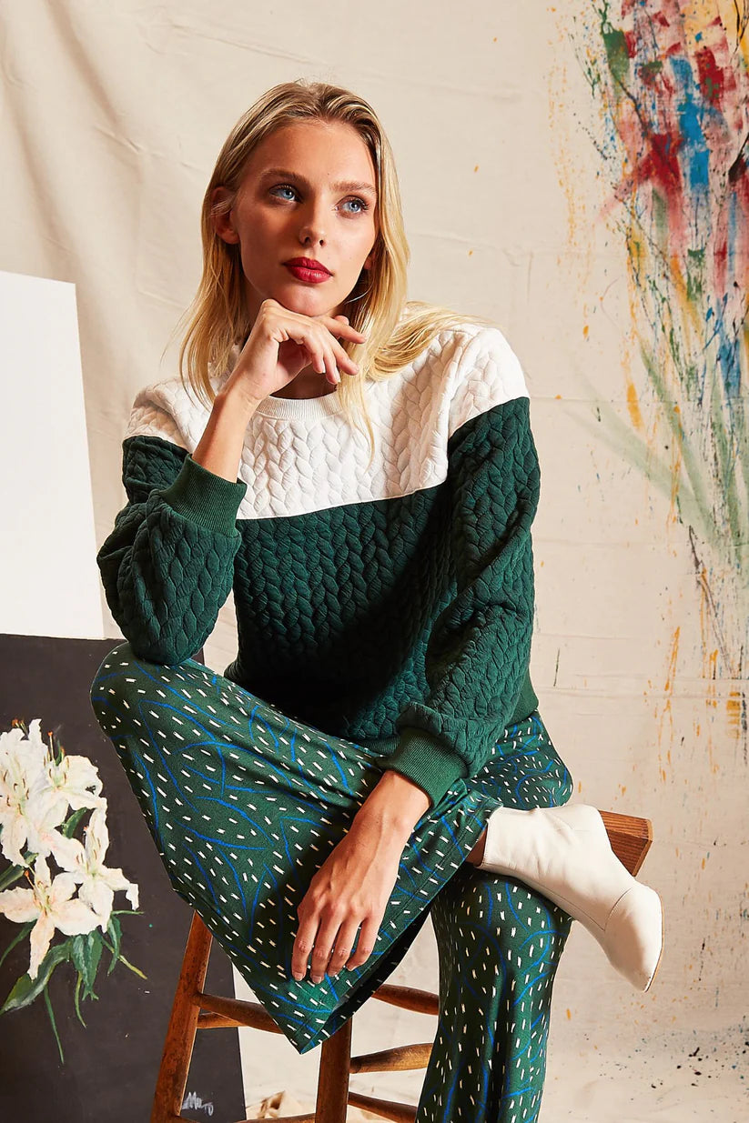 Louche Jan 2 Colour Sweatshirt - Forest Green / White
